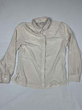 All Hours Vintage Beige Satin Button Down Long Sleeve Shirt X-Small